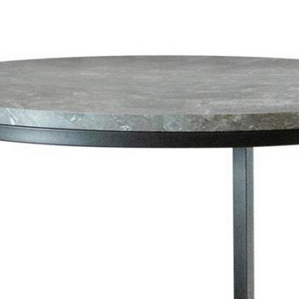 End Table with Textured Round Faux Marble Top, Gray By Casagear Home