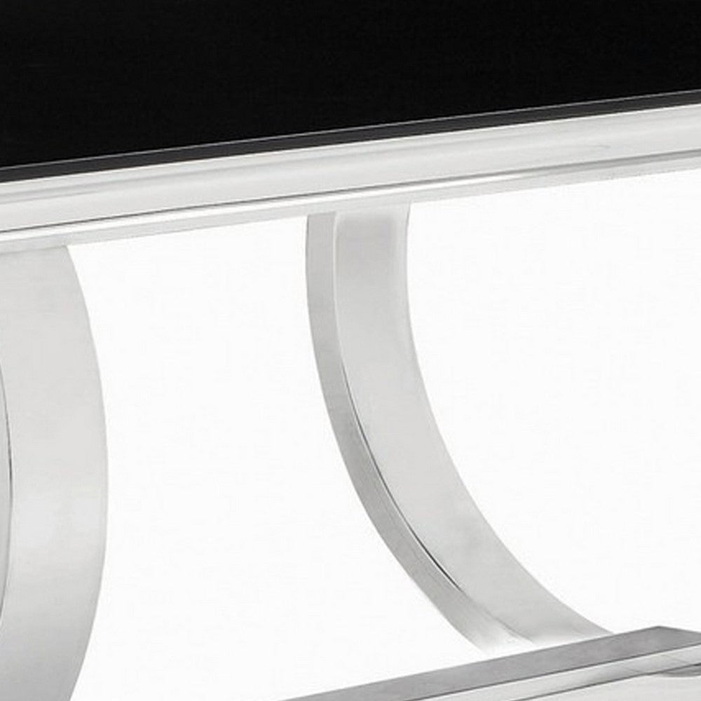 Dining Table with Glass Top and Trestle Base Black and Chrome BM242094
