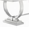 Dining Table with Glass Top and Trestle Base Black and Chrome BM242094