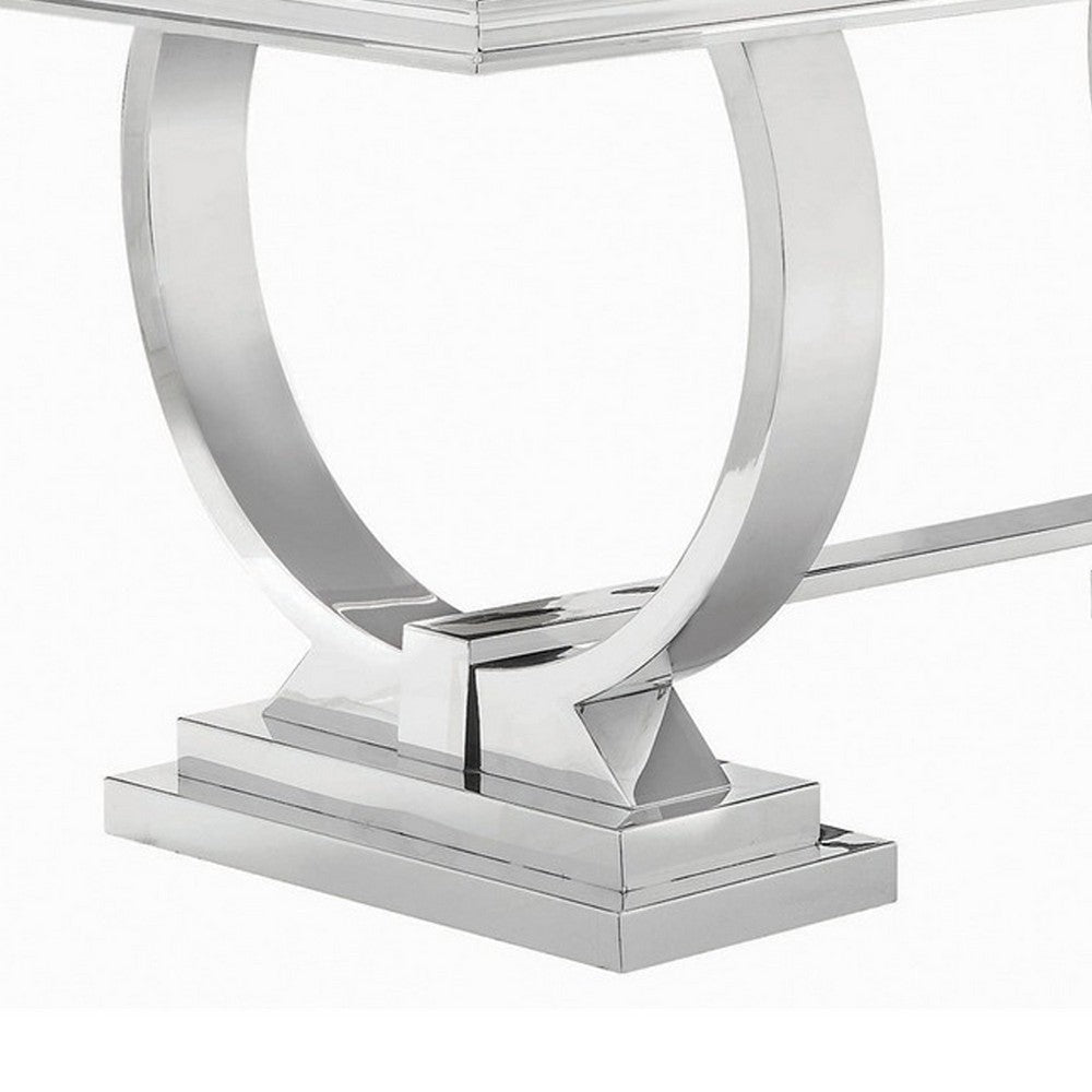 Dining Table with Glass Top and Trestle Base Black and Chrome BM242094