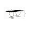 Dining Table with Glass Top and Trestle Base Black and Chrome BM242094
