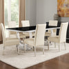 Dining Table with Glass Top and Trestle Base, Black and Chrome