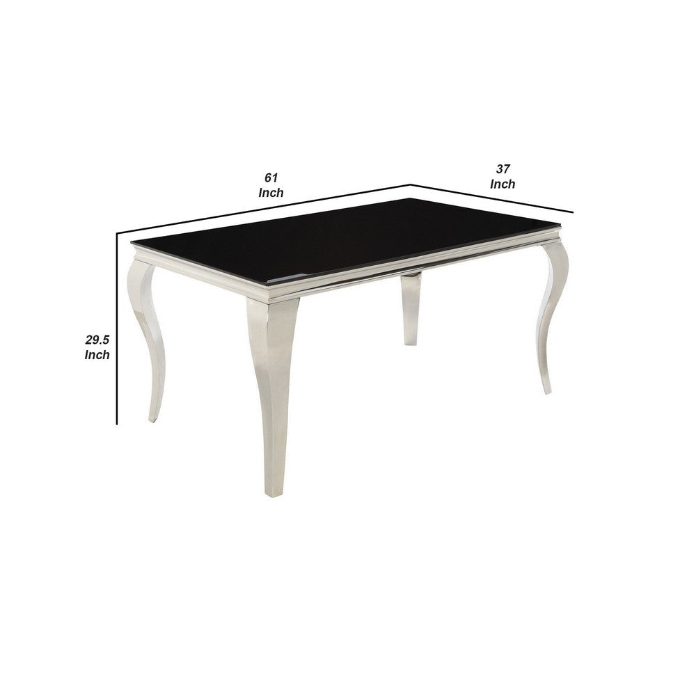 Dining Table with Glass Top and Metal Legs Black and Chrome By Casagear Home BM242098