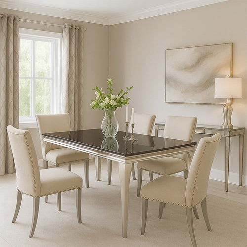 Milo Dining Table | Glass Top | Metal Legs | Black | Chrome