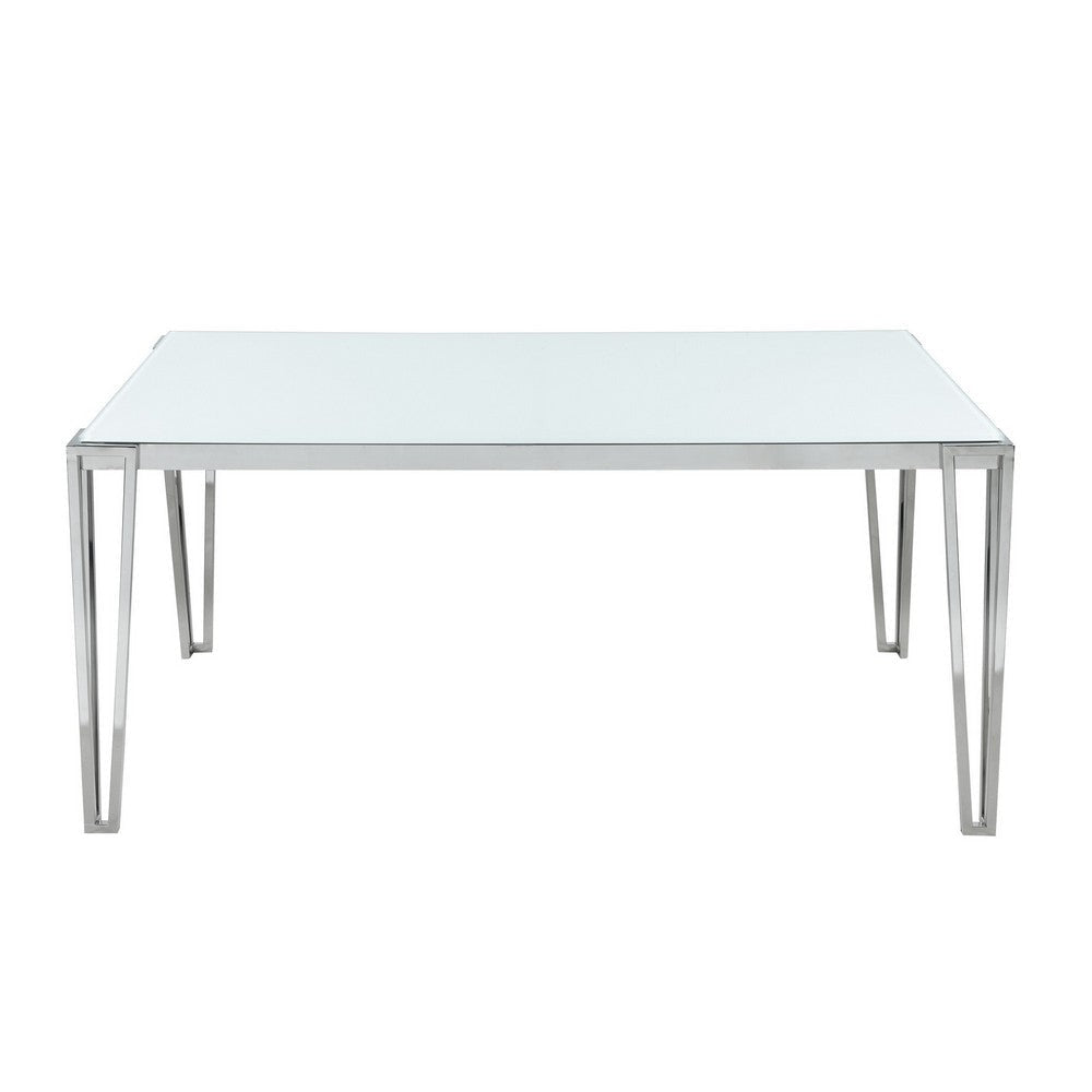 Dining Table with Glass Top and Metal Legs White and Chrome