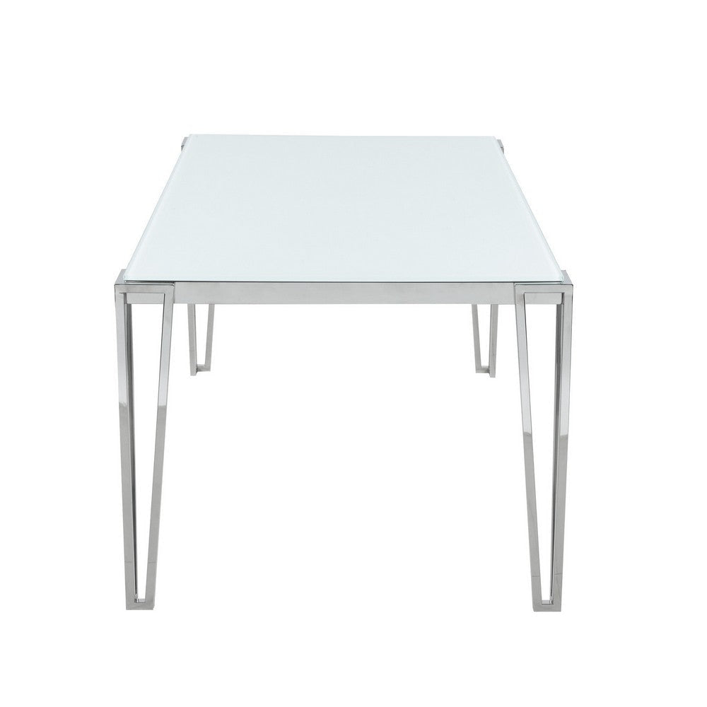 Dining Table with Glass Top and Metal Legs White and Chrome