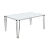 Dining Table with Glass Top and Metal Legs, White and Chrome