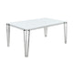 Dining Table with Glass Top and Metal Legs, White and Chrome