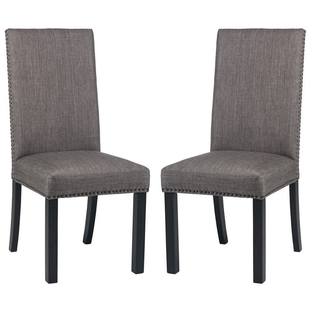 Dining Chair with Nailhead Trim and Fabric Seat, Set of 2, Gray By Casagear Home