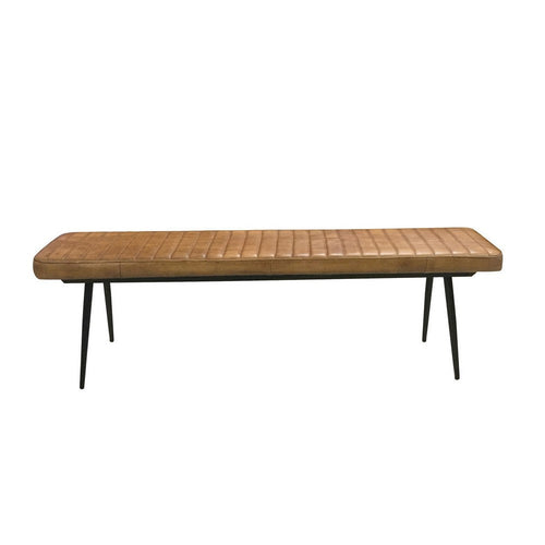 Soren Bench | Tufted Faux Leather Seat | Metal Legs | Brown