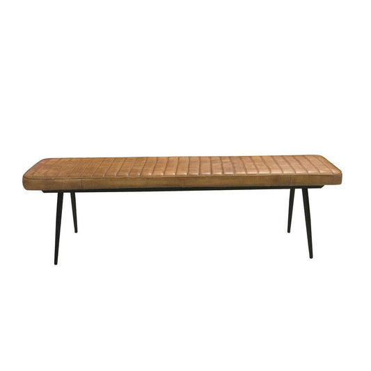 Soren Bench | Tufted Faux Leather Seat | Metal Legs | Brown