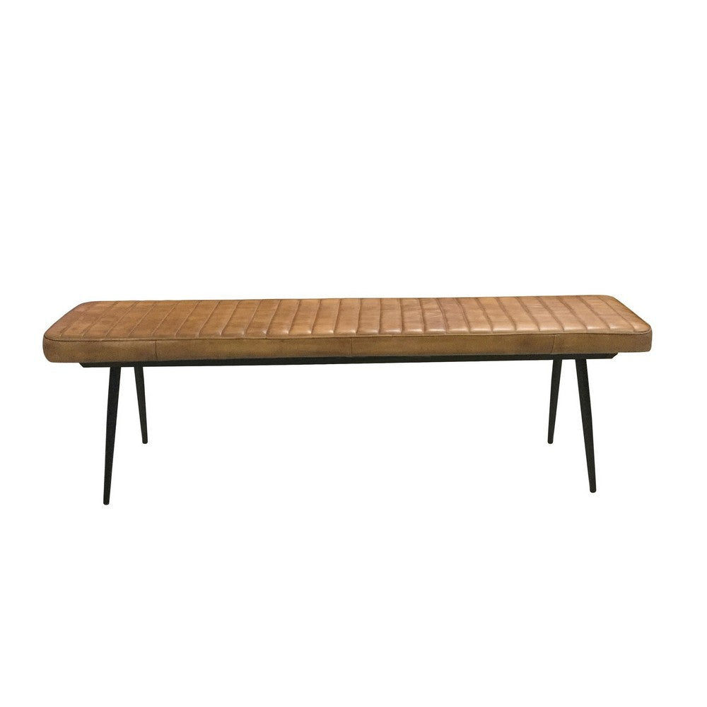Soren Bench | Tufted Faux Leather Seat | Metal Legs | Brown
