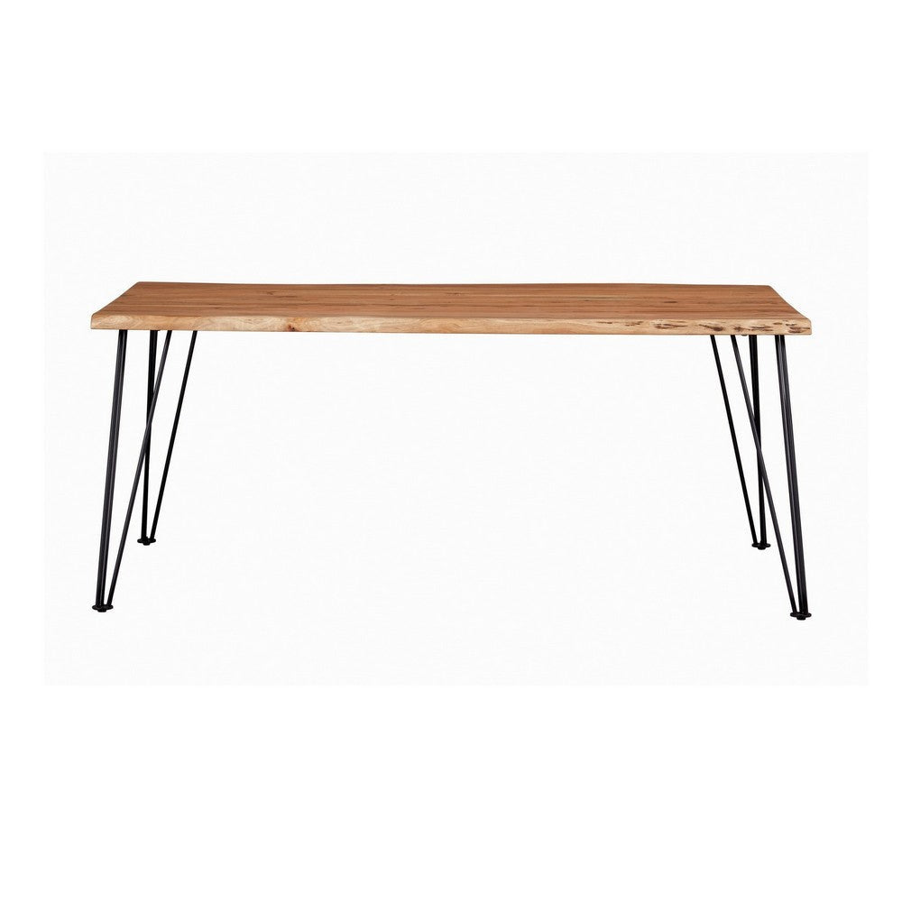 Wooden Dining Table with Live Edge Details and Metal Legs Brown By Casagear Home BM242106