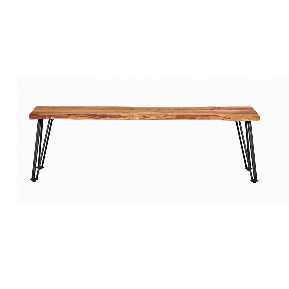 Wooden Dining Bench with Live Edge Details and Metal Legs Brown By Casagear Home BM242107