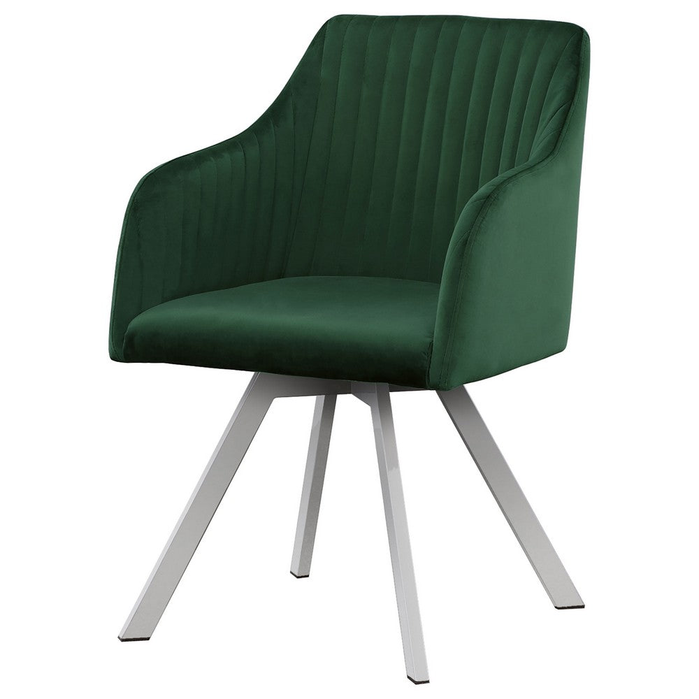 Metal Swivel Dining Chair with Channel Tufted Seat, Green