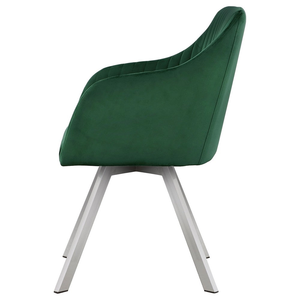 Metal Swivel Dining Chair with Channel Tufted Seat, Green