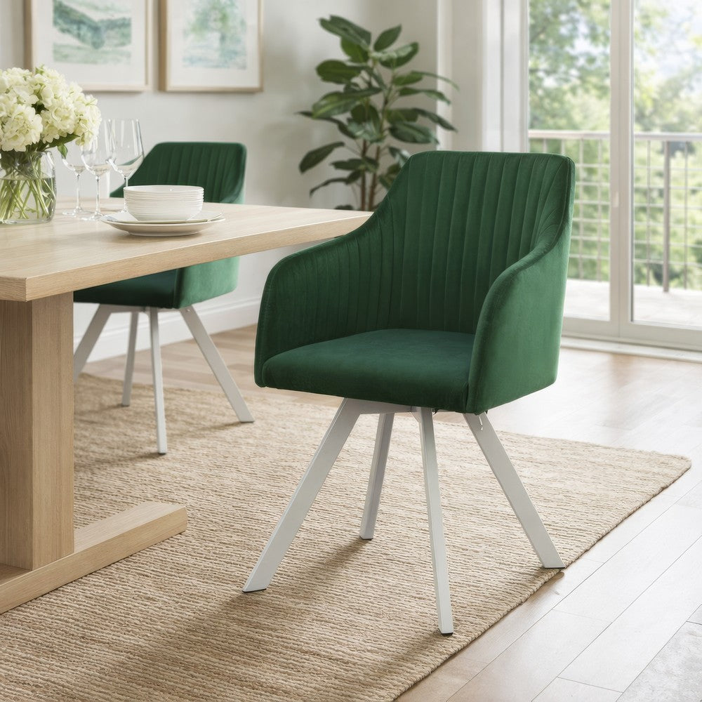 Metal Swivel Dining Chair with Channel Tufted Seat, Green