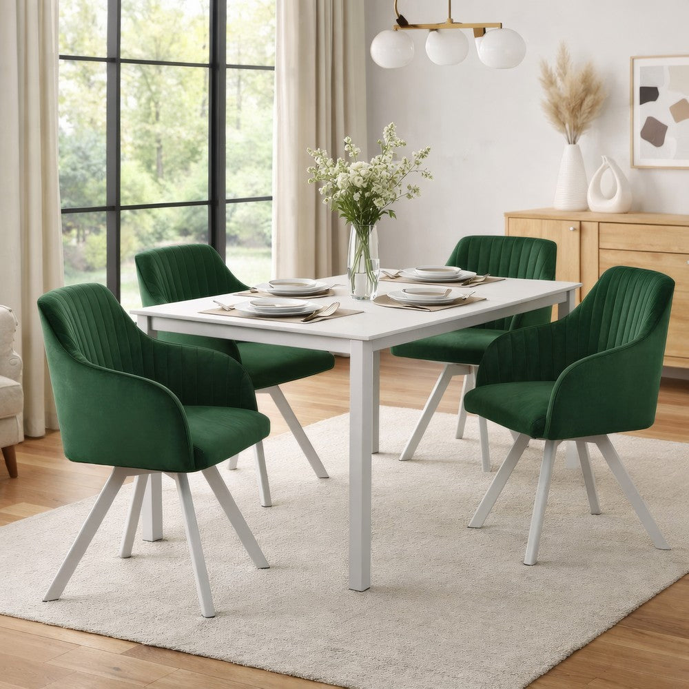 Metal Swivel Dining Chair with Channel Tufted Seat, Green
