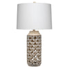 Resin Table Lamp with Geometric Cutouts, White and Gray By Casagear Home