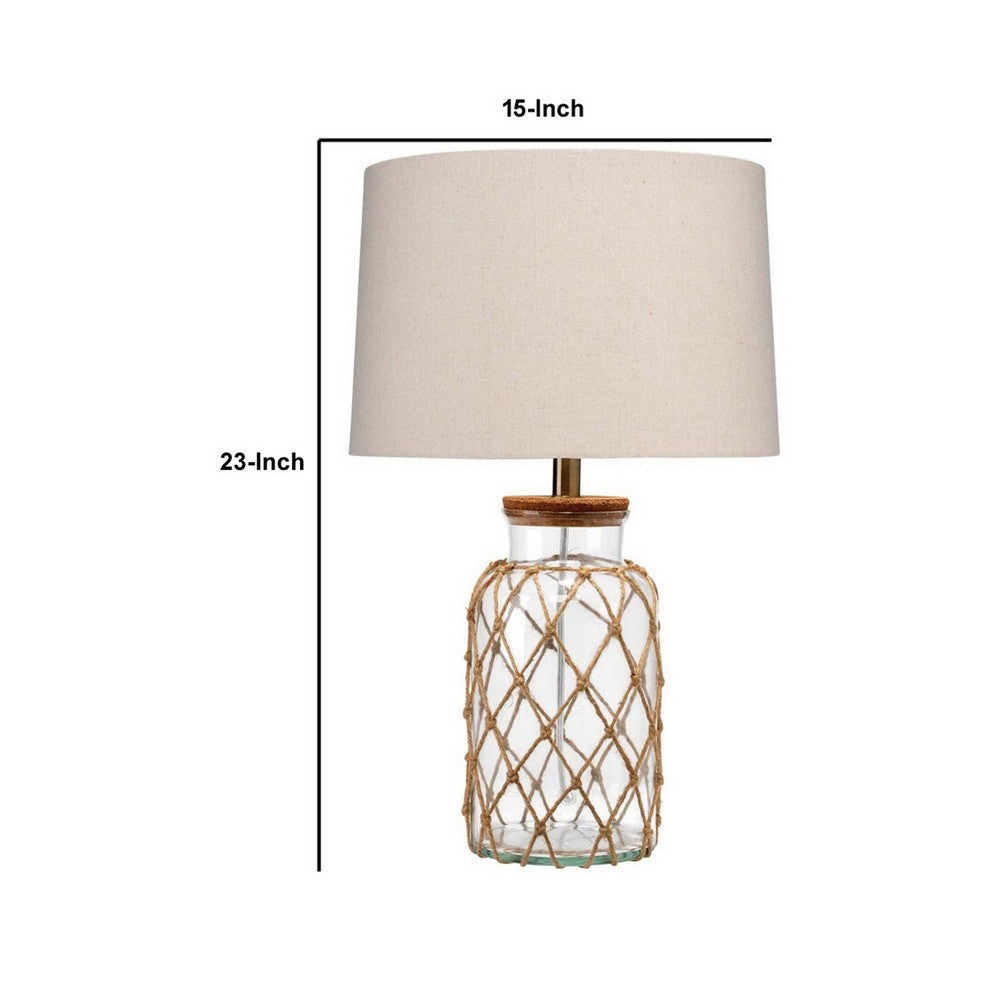 Glass Table Lamp with Jute Wrapped Design, Clear and Brown By Casagear Home