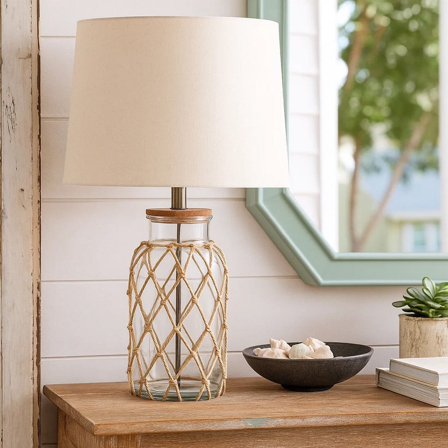 Ariel Table Lamp | Jute Glass Design | Clear | Brown