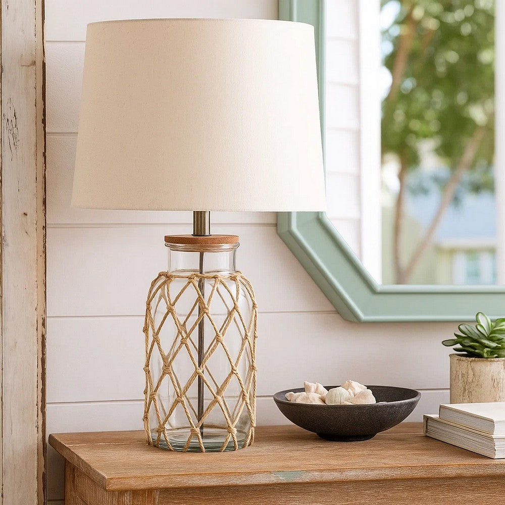 Ariel Table Lamp | Jute Glass Design | Clear | Brown