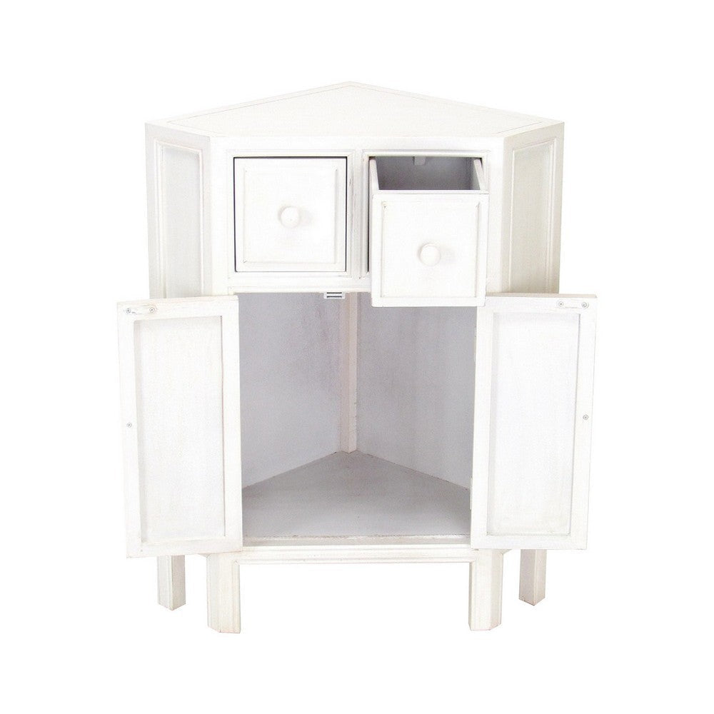 Wooden Corner Cabinet with 2 Drawers and 2 Doors White BM242185