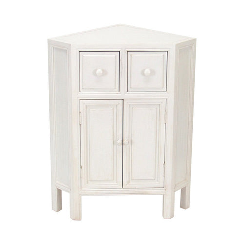 Wooden Corner Cabinet with 2 Drawers and 2 Doors, White
