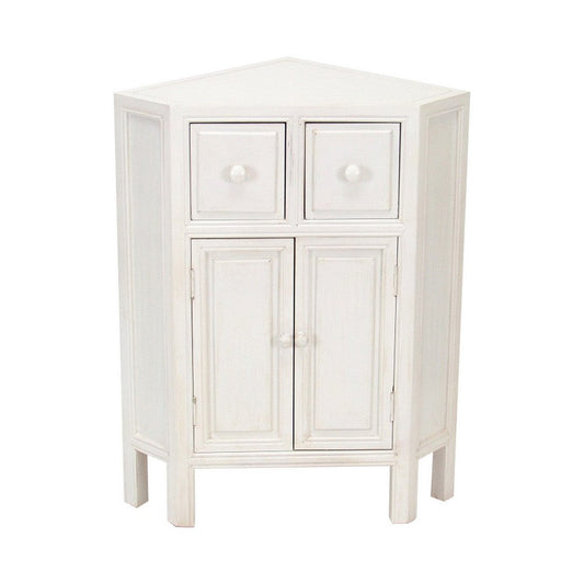 Wooden Corner Cabinet with 2 Drawers and 2 Doors, White