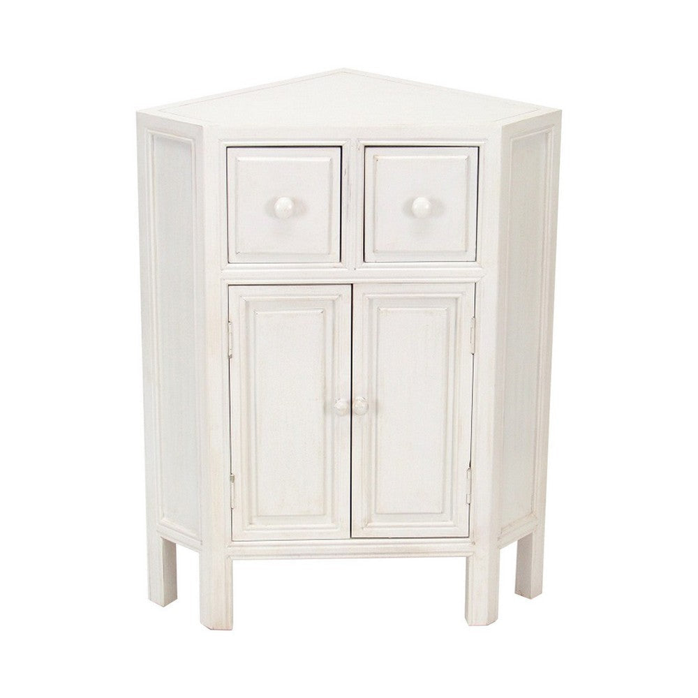 Wooden Corner Cabinet with 2 Drawers and 2 Doors, White