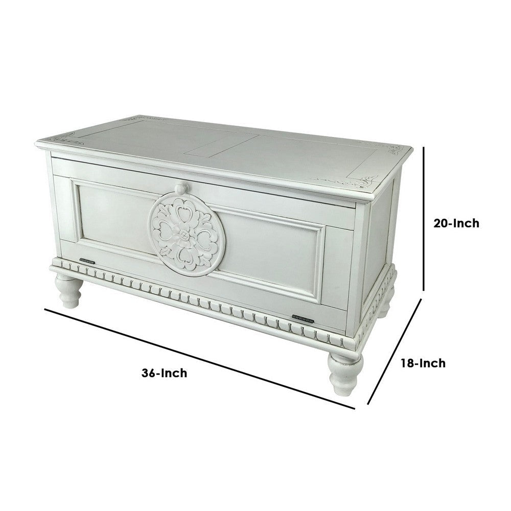 Accent Chest with Drop Down Storage and Carved Details White By Casagear Home BM242205