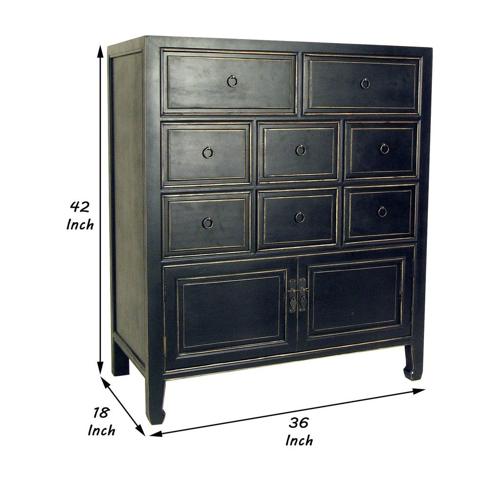 8 Drawer Chest with Metal Ring Pulls Antique Black By Casagear Home BM242224