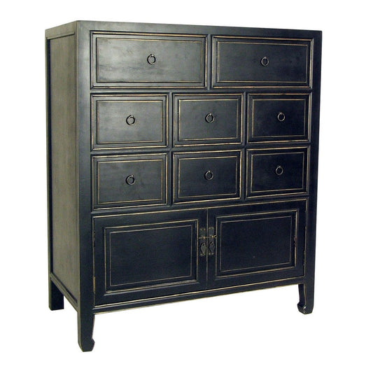 8 Drawer Chest with Metal Ring Pulls, Antique Black By Casagear Home