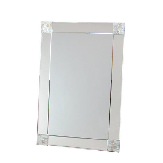 Rectangle Beveled Mirror with Mother of Pearl Accent, Silver By Casagear Home