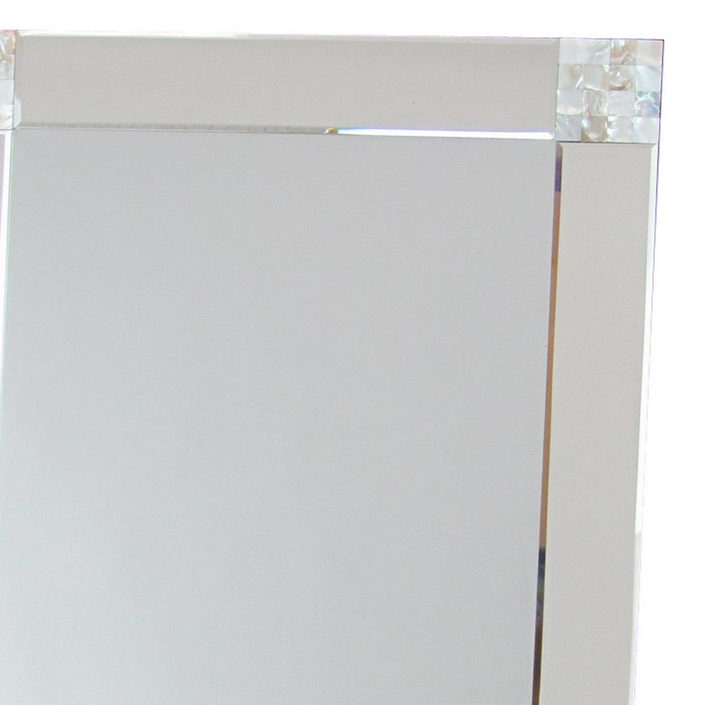 Rectangle Beveled Mirror with Mother of Pearl Accent, Silver By Casagear Home