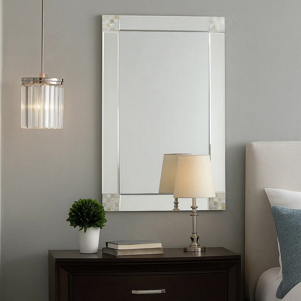 Mira Mirror | Rectangle | Mother of Pearl Accent | 30 x 24 | Silver