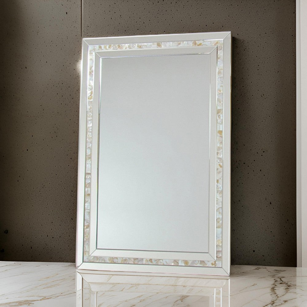 Beveled Mirror with Mother of Pearl Strip Accent, Silver By Casagear Home
