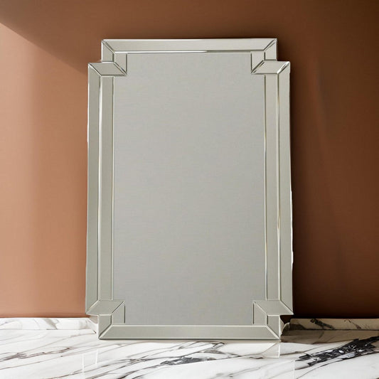 Accent Mirror with Intersected Beveled Frame, Silver By Casagear Home