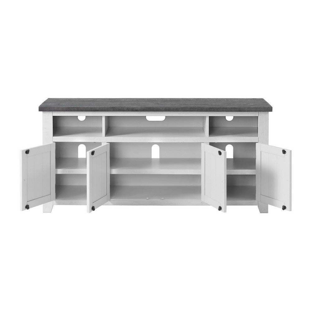 TV Stand with 3 Cabinets and 3 Cubbies White and Gray By Casagear Home BM242256