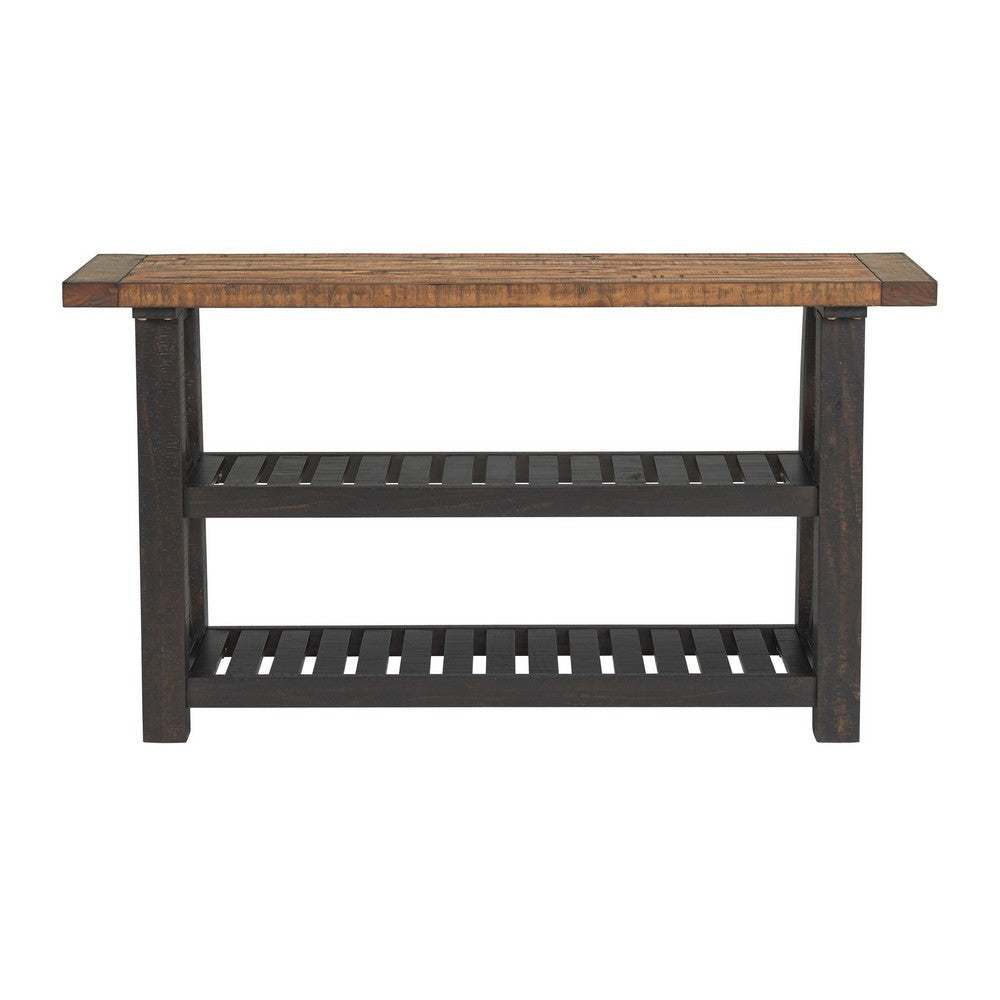 Sofa Table with 2 Slatted Shelves and X Legs Brown and Black By Casagear Home BM242268