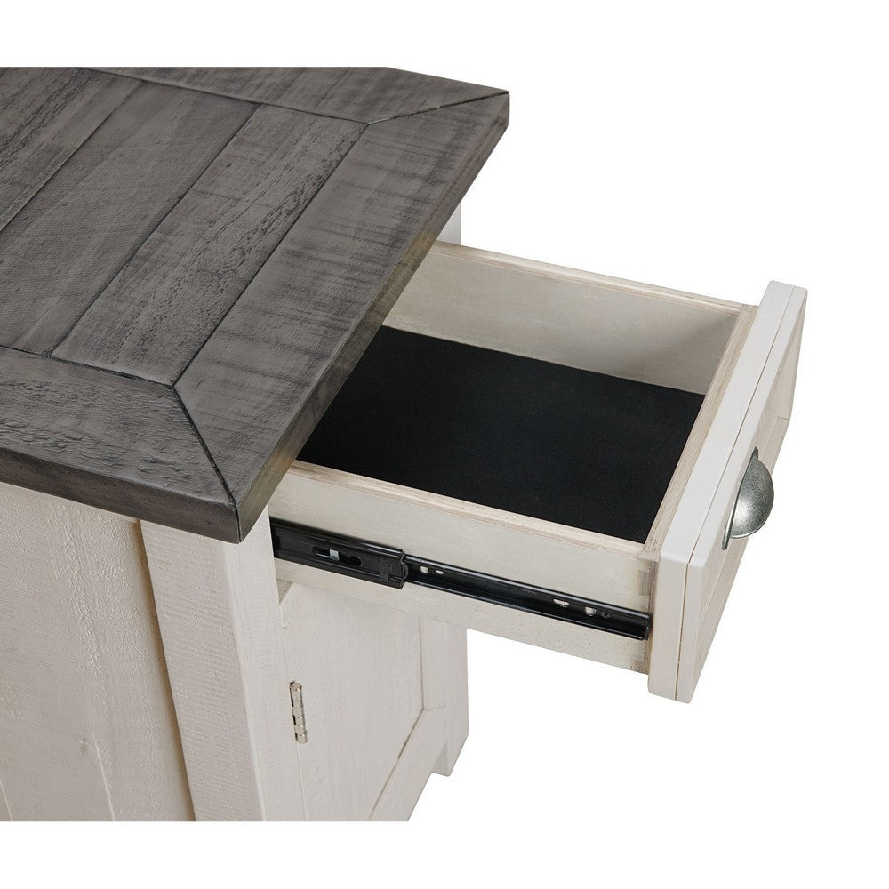 Chairside Table with 1 Drawer and USB Ports, White and Gray By Casagear Home