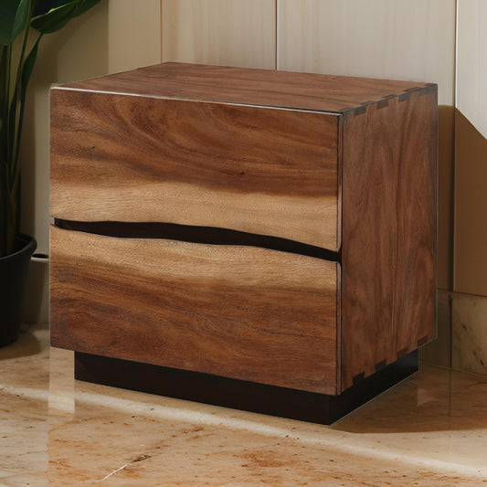 Nightstand with 2 Drawers and Live Edge Details, Brown By Casagear Home