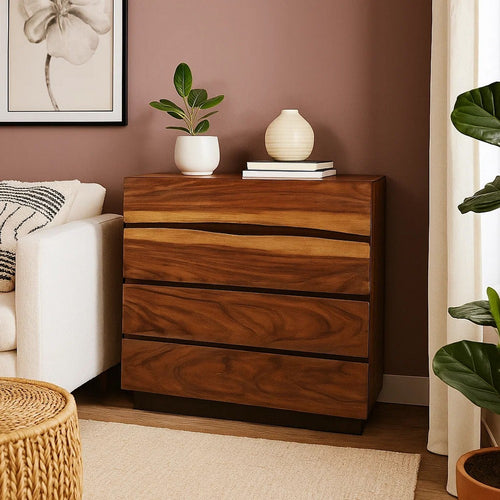 Arlo Tall Dresser Chest | 4 Drawer | Live Edge | Brown
