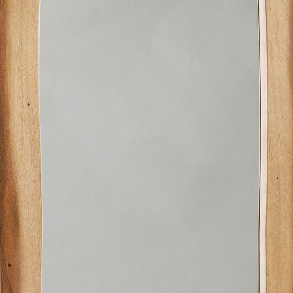 Floor Mirror with Wooden Frame and Live Edge Details Brown BM242609