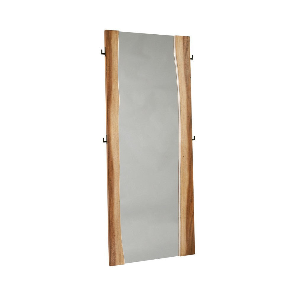 Floor Mirror with Wooden Frame and Live Edge Details, Brown