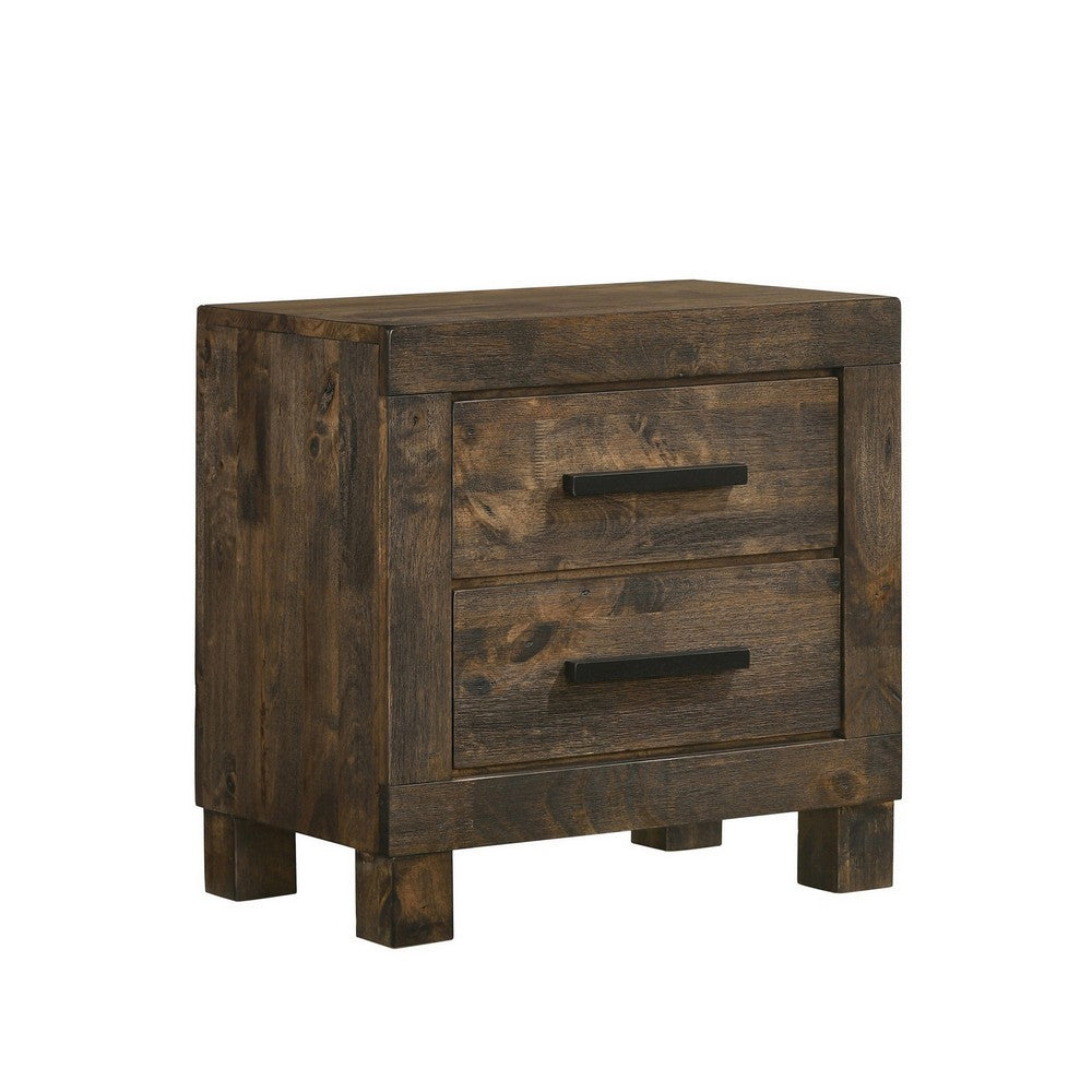 Wooden Nightstand with 2 Drawers and Grain Details, Brown