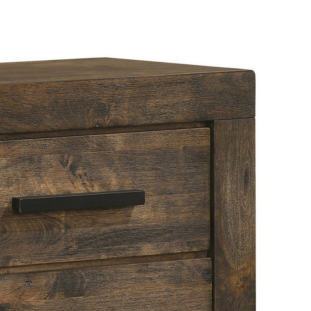 Wooden Nightstand with 2 Drawers and Grain Details, Brown