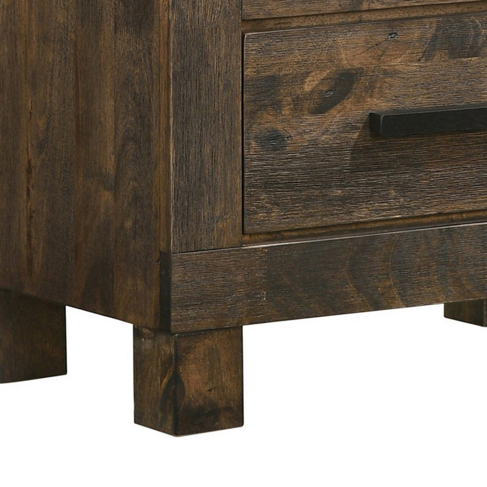Wooden Nightstand with 2 Drawers and Grain Details, Brown By Casagear Home
