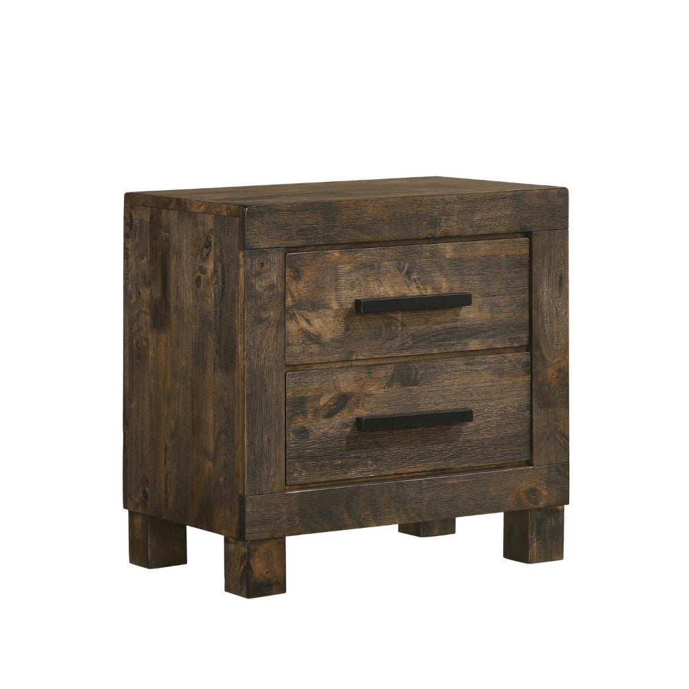 Wooden Nightstand with 2 Drawers and Grain Details, Brown By Casagear Home