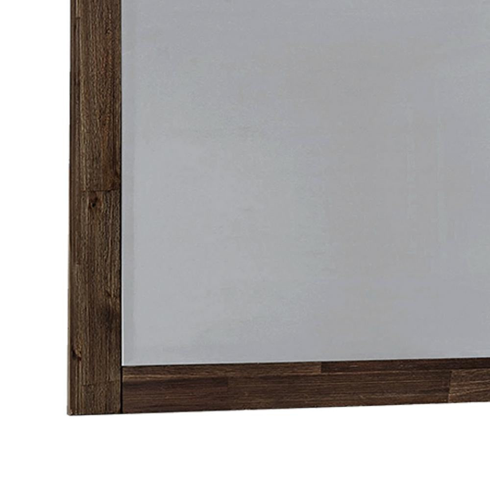 Rectangular Mirror with Wooden Encasing and Grains Brown By Casagear Home BM242618